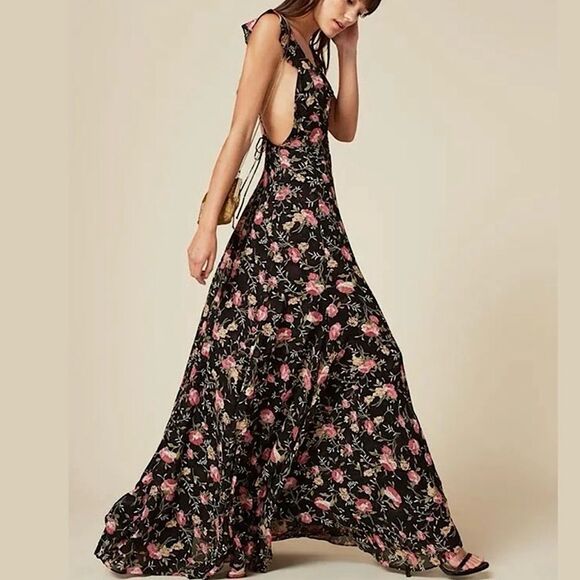 Reformation Maxi Dress Isabella Carondelet Black Gown Size 8 • RARE • - Picture 2 of 13